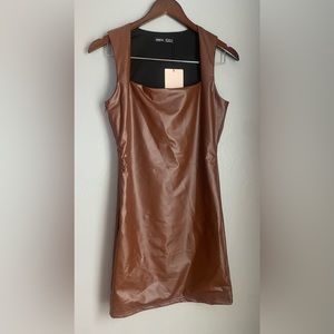 SHEIN brown PU leather mini dress NWT M